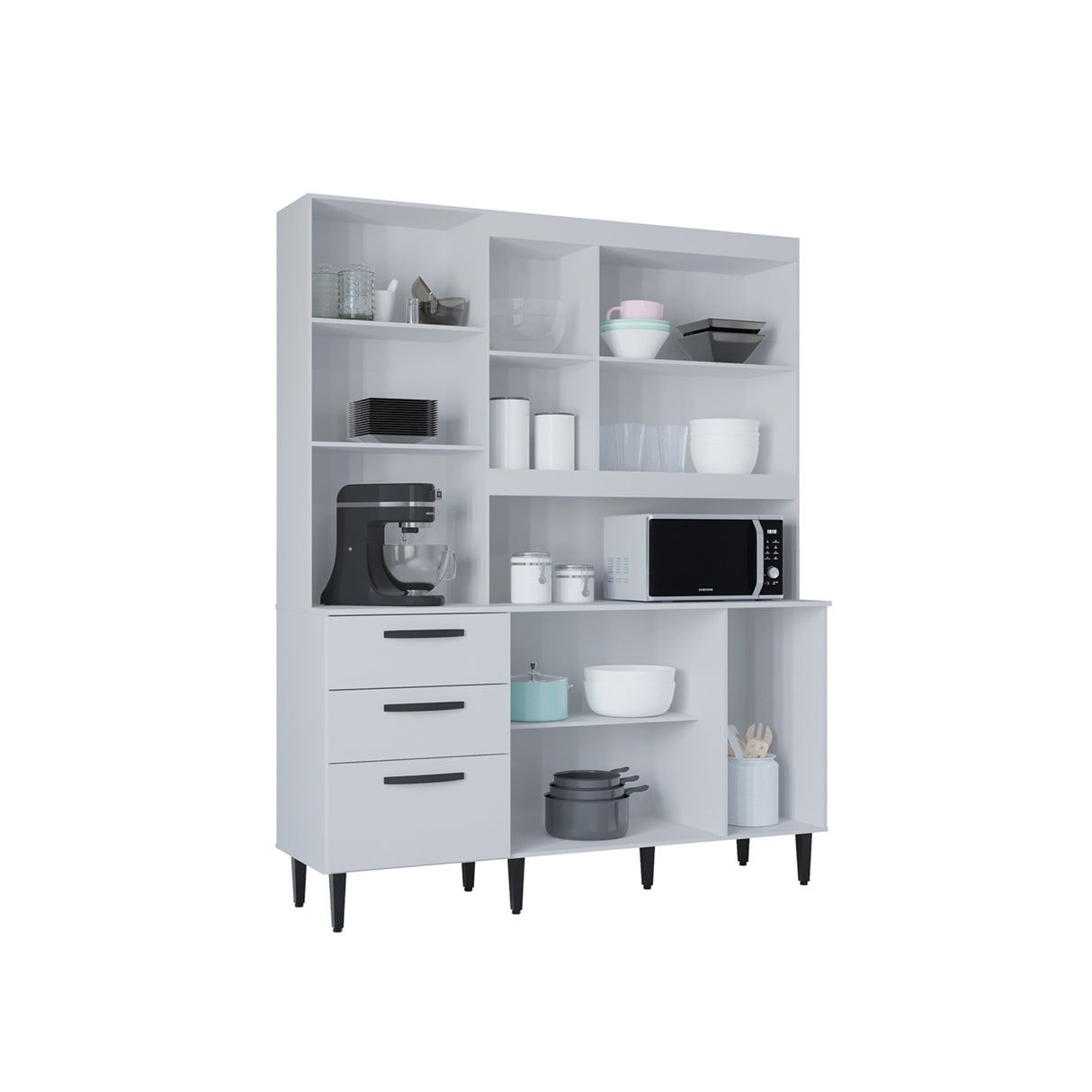 Alacena Catarina Blanco 160x200cm con Dos Cajones y Seis Puertas - ALACENAS Y MUEBLES MICROONDAS | Bylmo