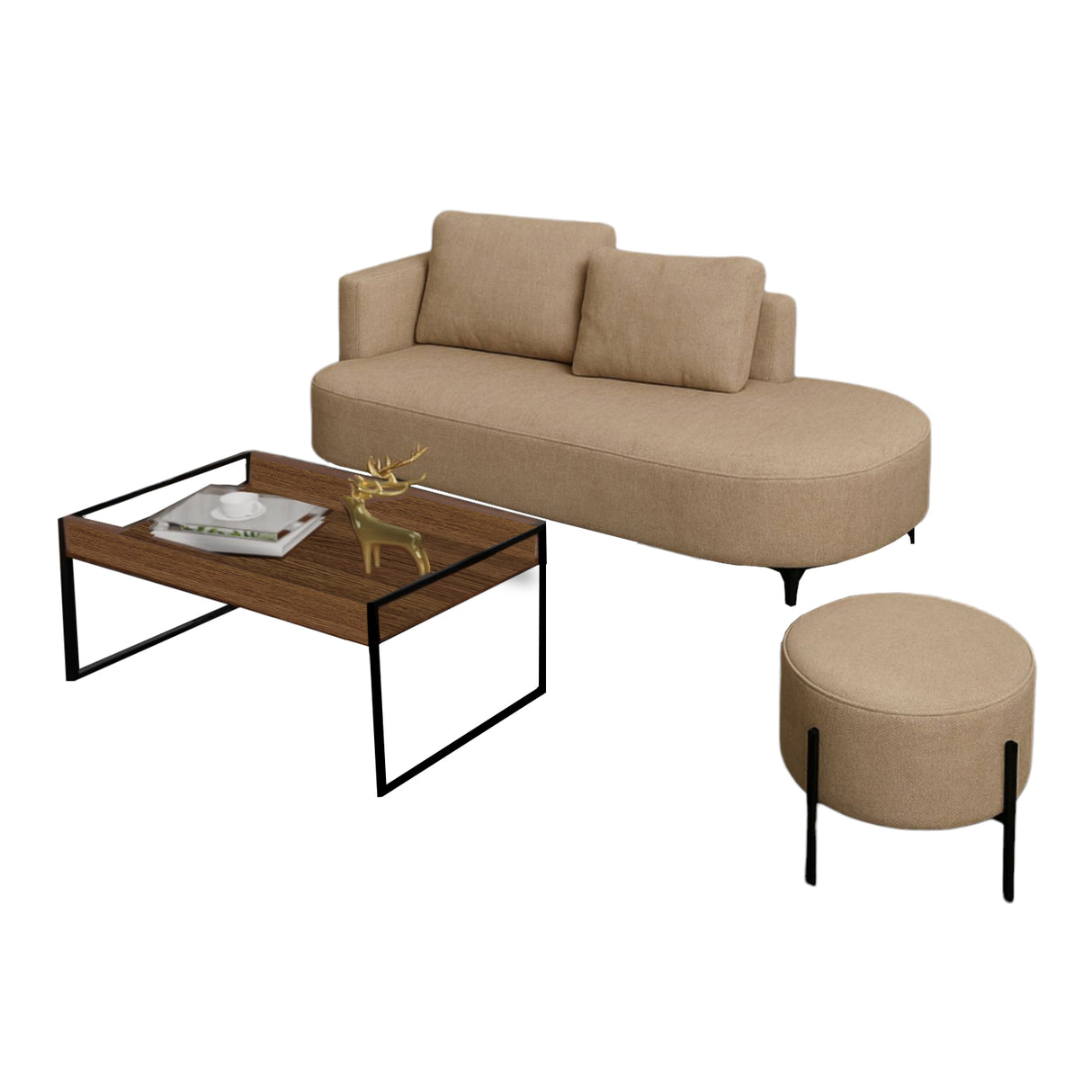 Sala Dubai New Beige y Amaretto 160x70cm De Tres Puestos Antifluido con Mesa de Centro y Puff - SOFAS Y POLTRONAS | Bylmo