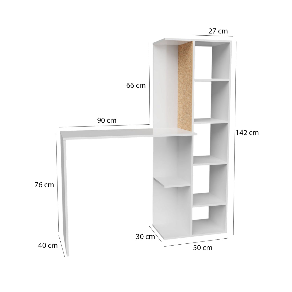Combo Escritorio y Silla Home Eames Blanco 120x140cm sin Cajones y con Organizador de Libros - ESCRITORIOS | Bylmo