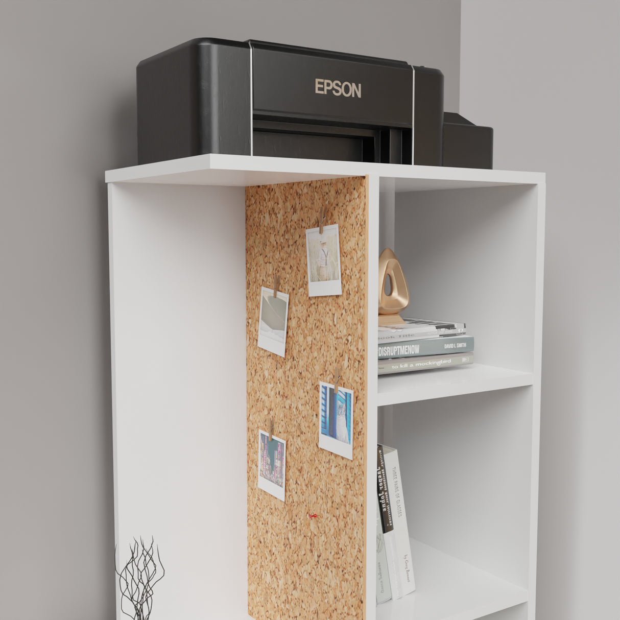 Combo Escritorio y Silla Home Office Blanco 120x140cm sin Cajones y con Organizador de Libros - ESCRITORIOS | Bylmo
