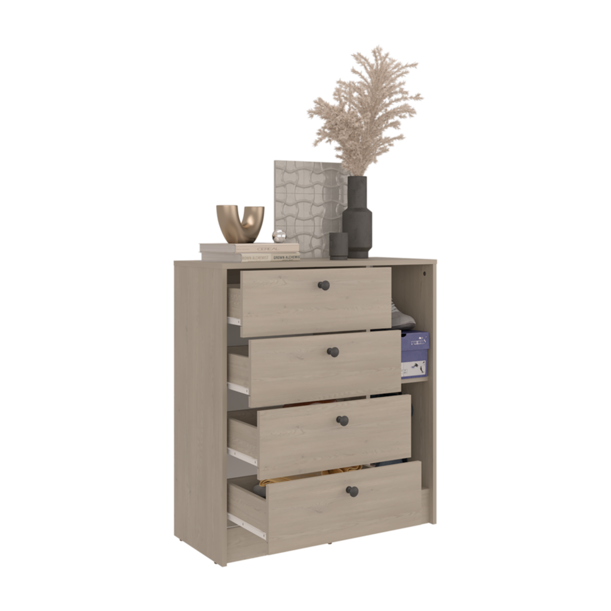 Cómoda Havana Cotta y Blanco 80x89cm de Cuatro Hileras con Cuatro Cajones - CAJONERAS Y COMODAS | Bylmo