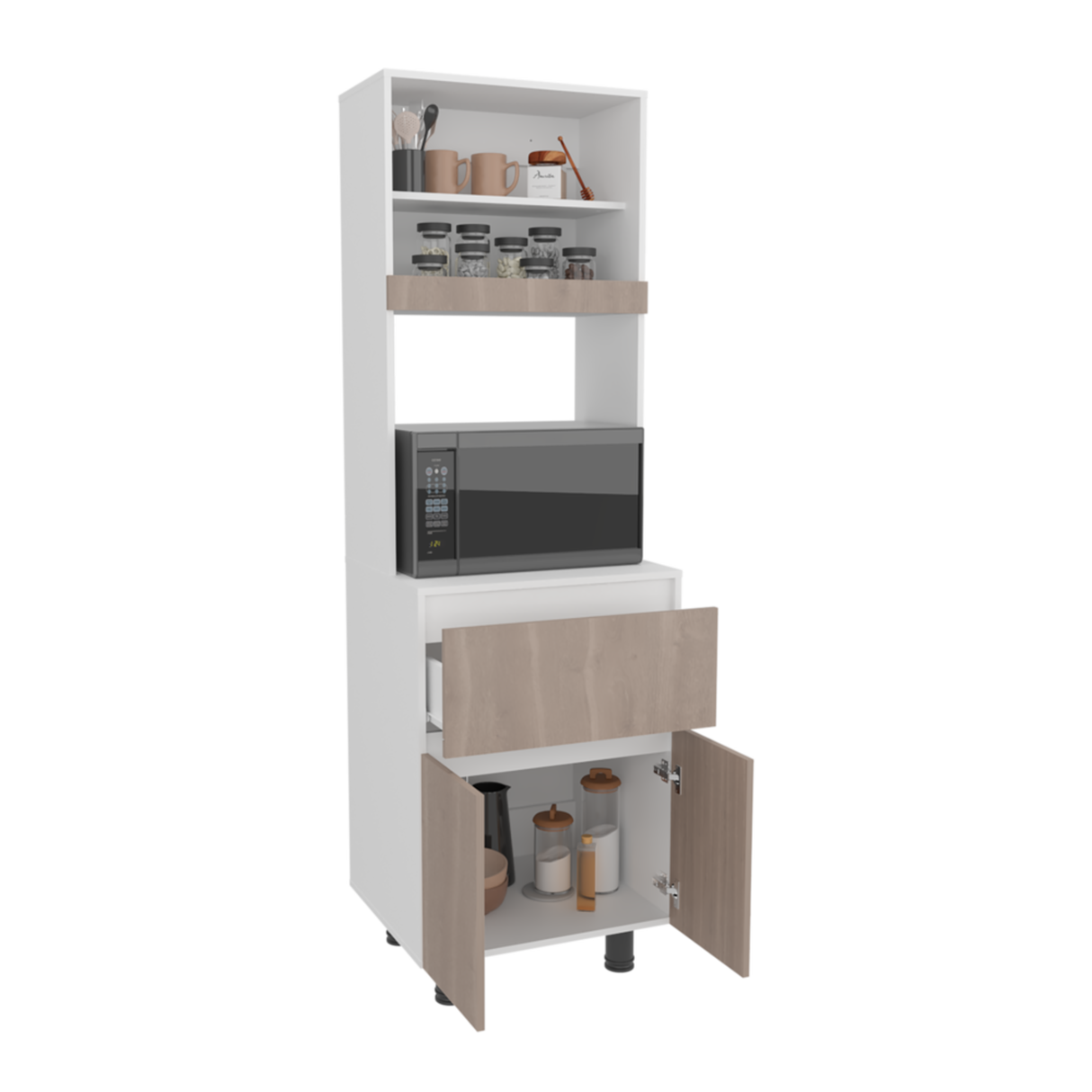Alacena Express Blanco y Bardolino 60.2x194cm con Un Cajón y con Dos Puertas - ALACENAS Y MUEBLES MICROONDAS | Bylmo