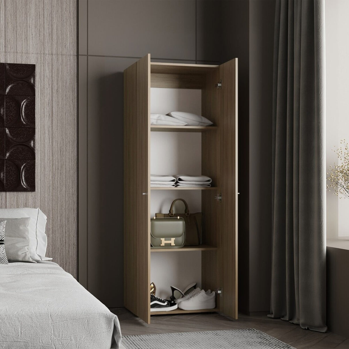 Closet Tuhogar Fresno Europeo y Blanco 60x170cm sin Cajones y con Dos Puertas - CLOSETS | Bylmo