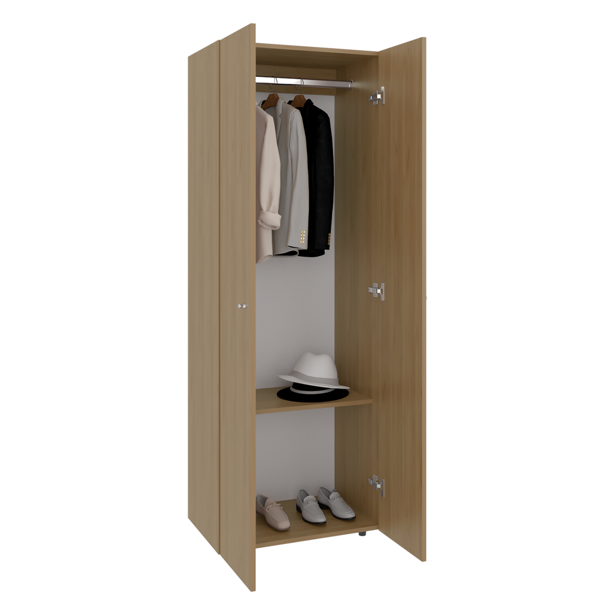 Closet Tuhogar Fresno Europeo y Blanco 60x170cm sin Cajones con Dos Puertas y con Colgadero de Ropa - CLOSETS | Bylmo