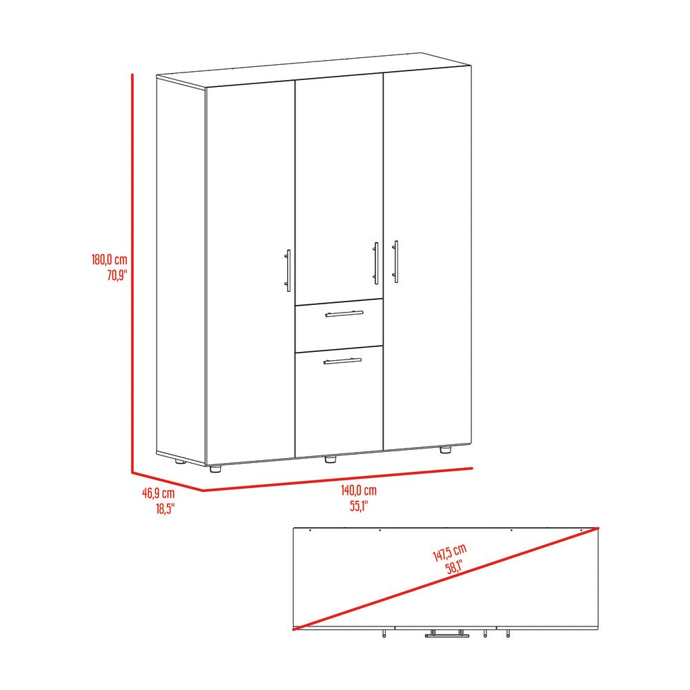 Closet Belen Fresno Europeo y Wengue 140x178cm con Un Cajón con Cuatro Puertas y con Colgadero de Ropa - CLOSETS | Bylmo