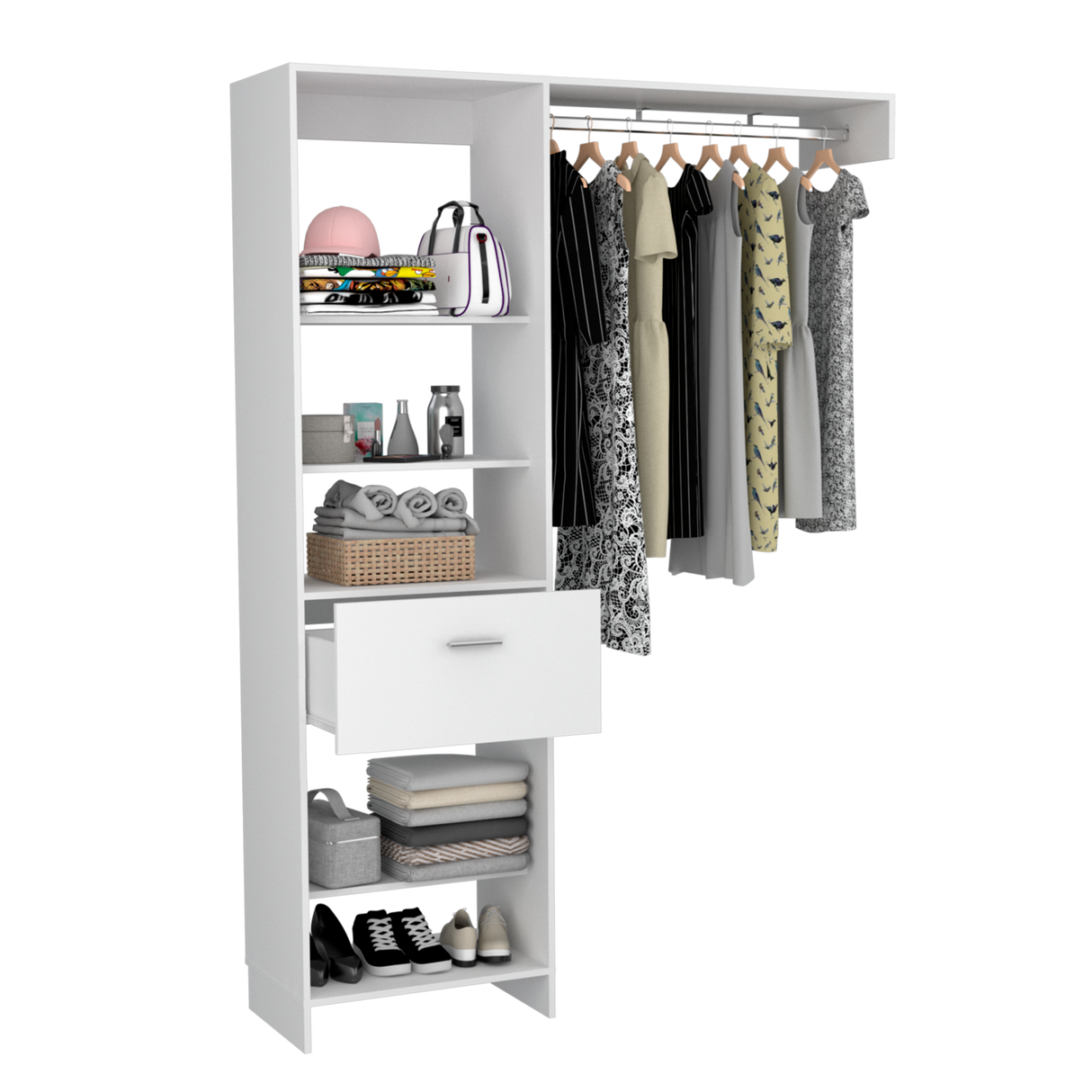 Closet Manchester Blanco 150x210.6cm con Un Cajón sin Puertas y con Colgadero de Ropa - CLOSETS | Bylmo