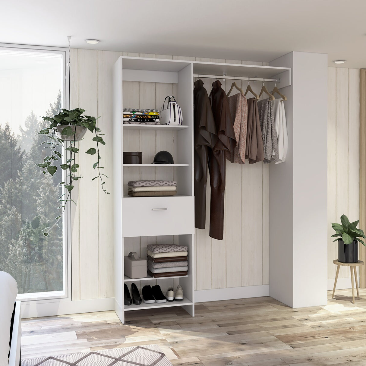 Closet Manchester Blanco 150x210.6cm con Un Cajón sin Puertas y con Colgadero de Ropa - CLOSETS | Bylmo