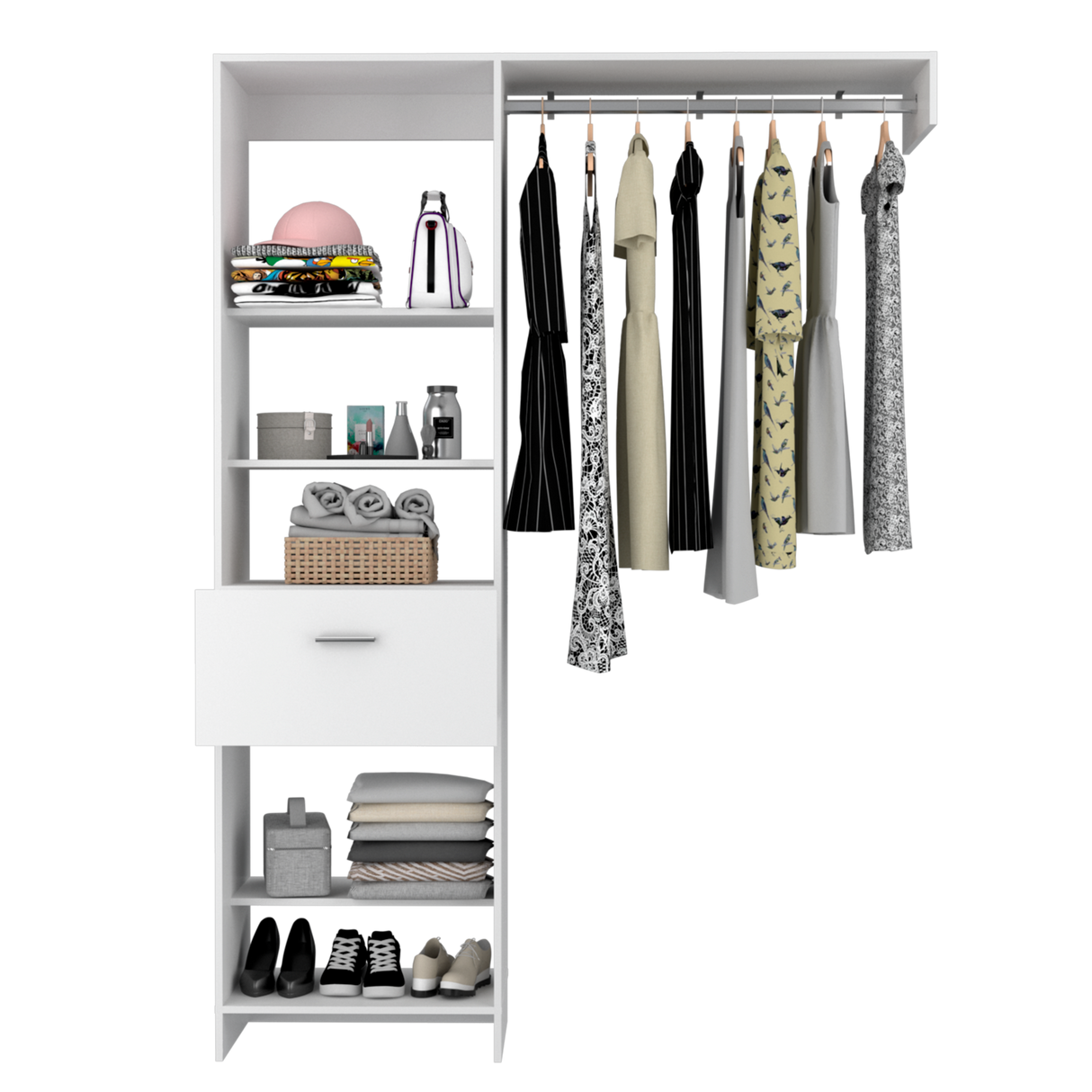 Closet Manchester Blanco 150x210.6cm con Un Cajón sin Puertas y con Colgadero de Ropa - CLOSETS | Bylmo