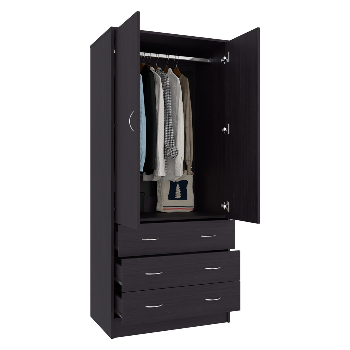 Closet Taly Wengue 78.7x179.5cm con Tres Cajones con Dos Puertas y con Colgadero de Ropa - CLOSETS | Bylmo