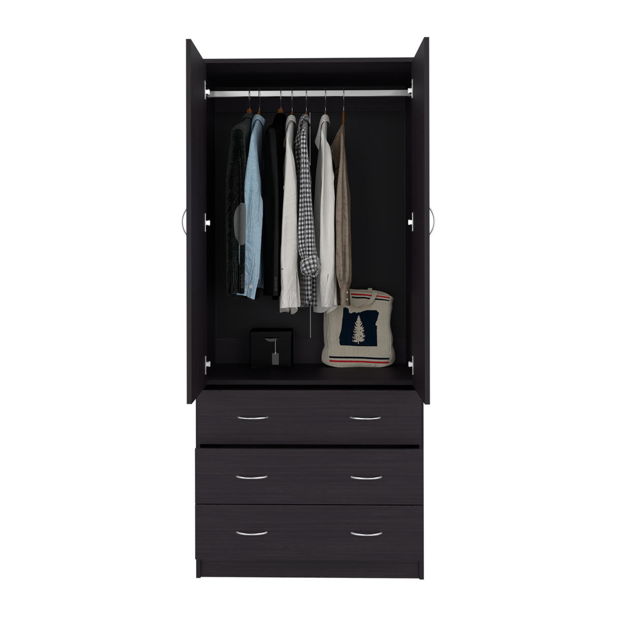 Closet Taly Wengue 78.7x179.5cm con Tres Cajones con Dos Puertas y con Colgadero de Ropa - CLOSETS | Bylmo