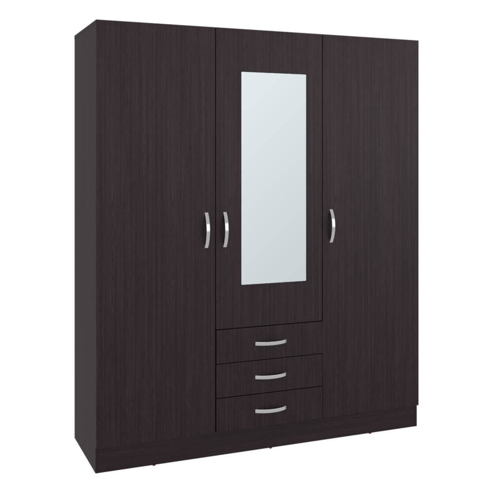 Closet Wengue 150x180.6cm con Tres Cajones con Tres Puertas con Colgadero de Ropa y con Espejo - CLOSETS | Bylmo