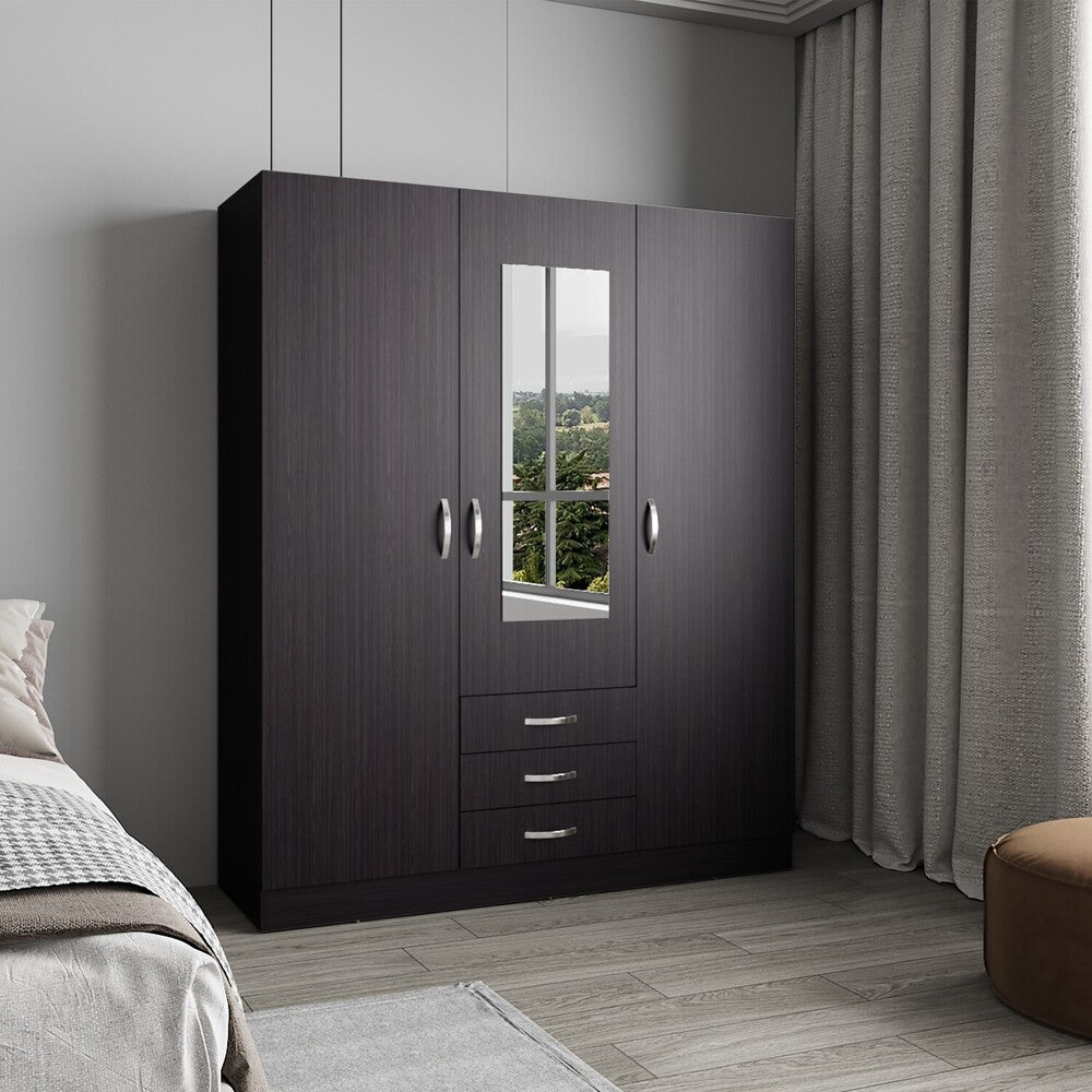 Closet Wengue 150x180.6cm con Tres Cajones con Tres Puertas con Colgadero de Ropa y con Espejo - CLOSETS | Bylmo