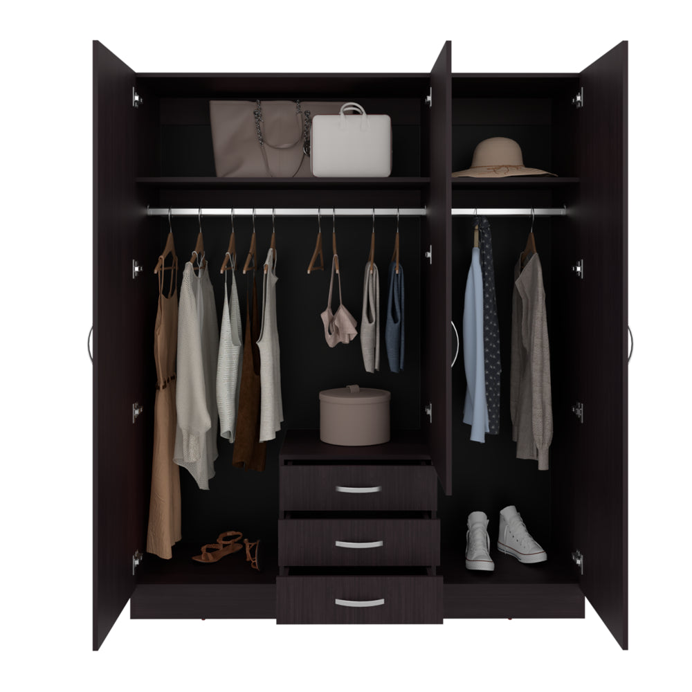Closet Wengue 150x180.6cm con Tres Cajones con Tres Puertas con Colgadero de Ropa y con Espejo - CLOSETS | Bylmo