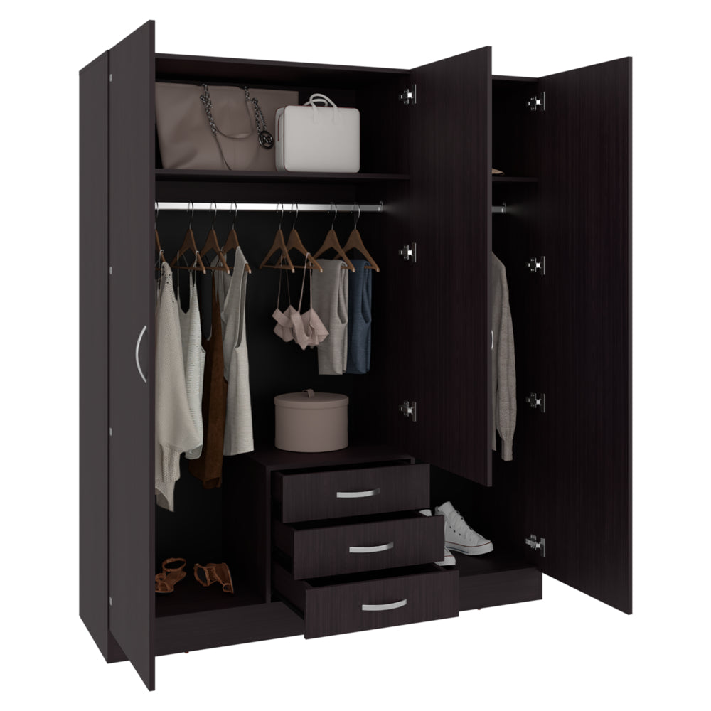 Closet Wengue 150x180.6cm con Tres Cajones con Tres Puertas con Colgadero de Ropa y con Espejo - CLOSETS | Bylmo