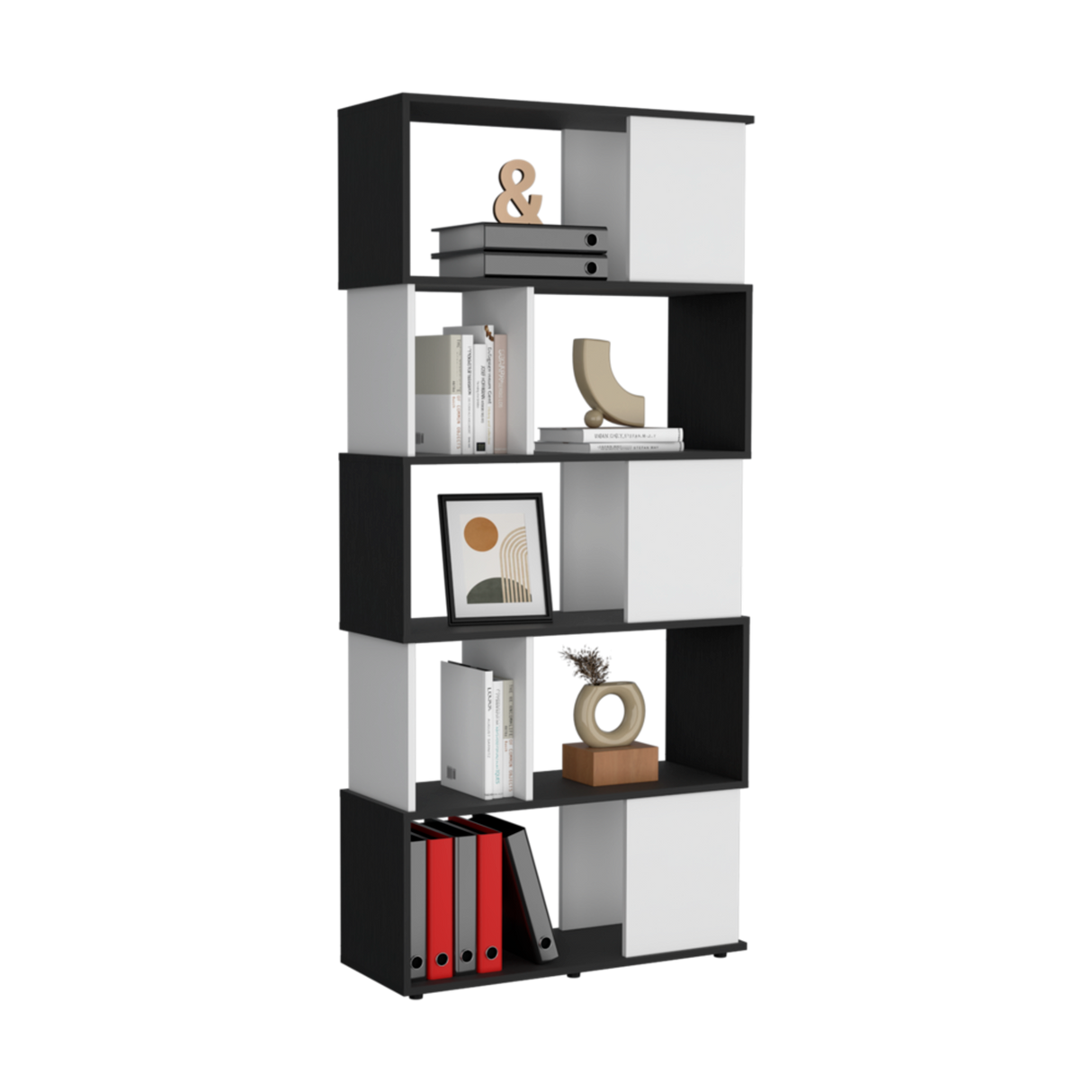 Biblioteca Noah Wengue y Blanco 80x175cm Rectangular con Siete Compartimientos - BIBLIOTECAS Y ESTANTERIAS | Bylmo