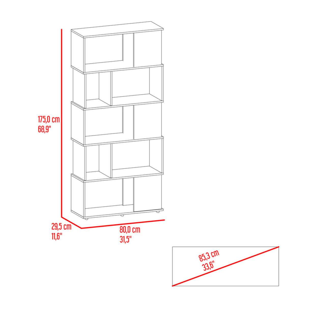 Biblioteca Noah Wengue y Blanco 80x175cm Rectangular con Siete Compartimientos - BIBLIOTECAS Y ESTANTERIAS | Bylmo