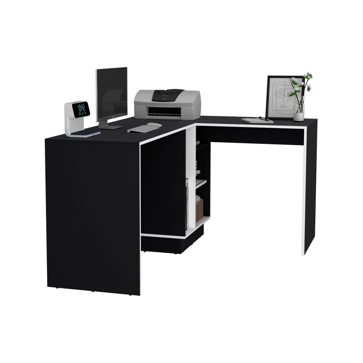 Escritorio en L Rookie Blanco y Wengue 151.5x76.5cm con Organizador de Libros - ESCRITORIOS | Bylmo