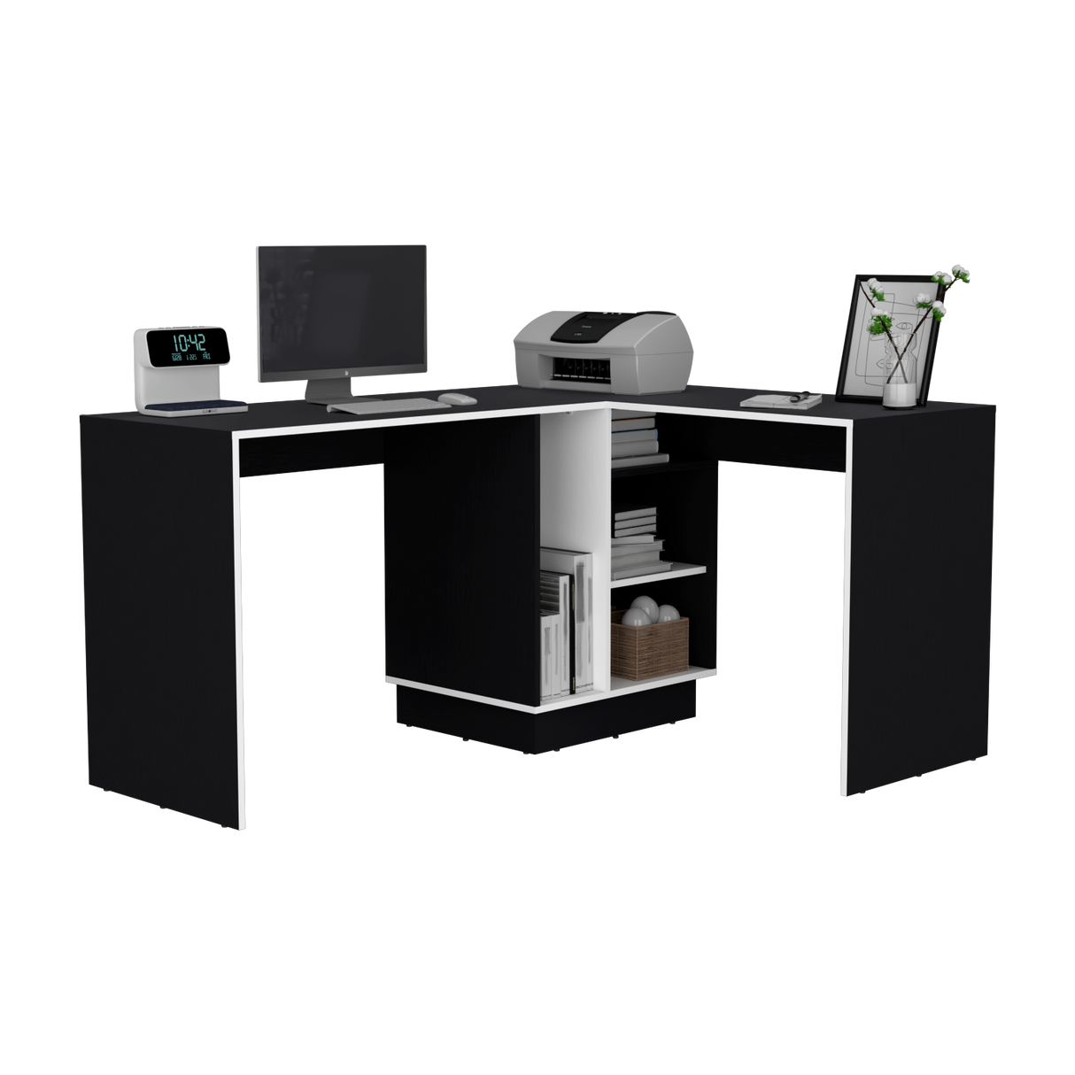 Escritorio en L Rookie Blanco y Wengue 151.5x76.5cm con Organizador de Libros - ESCRITORIOS | Bylmo