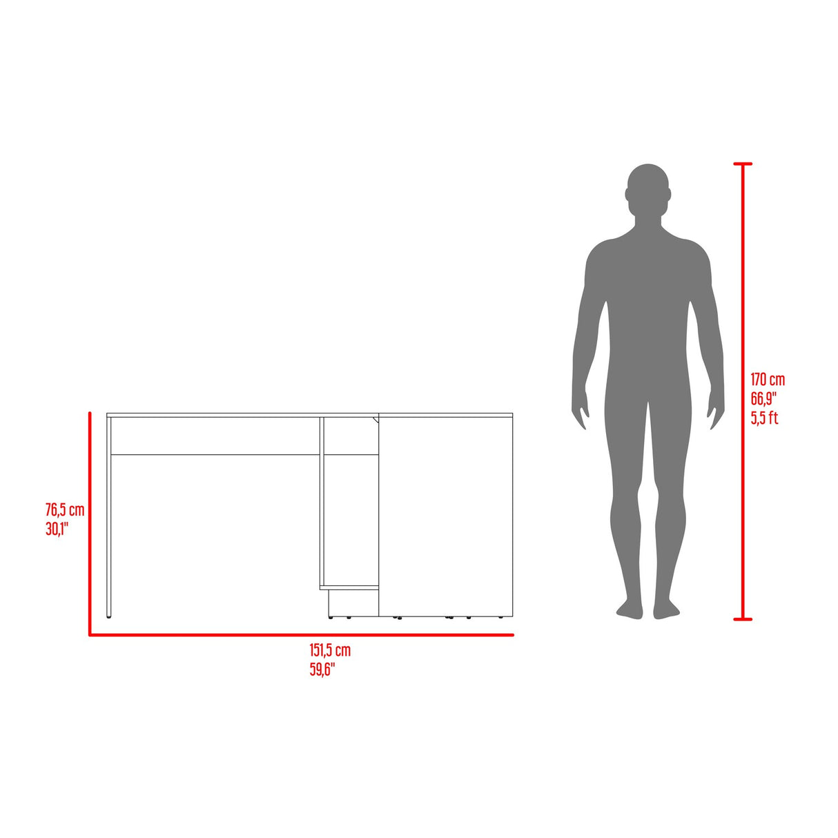 Escritorio en L Rookie Blanco y Wengue 151.5x76.5cm con Organizador de Libros - ESCRITORIOS | Bylmo
