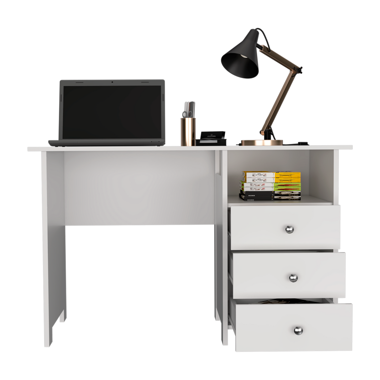 Escritorio Bianco Blanco 120x75cm con Tres Cajones y con Organizador de Libros - ESCRITORIOS | Bylmo