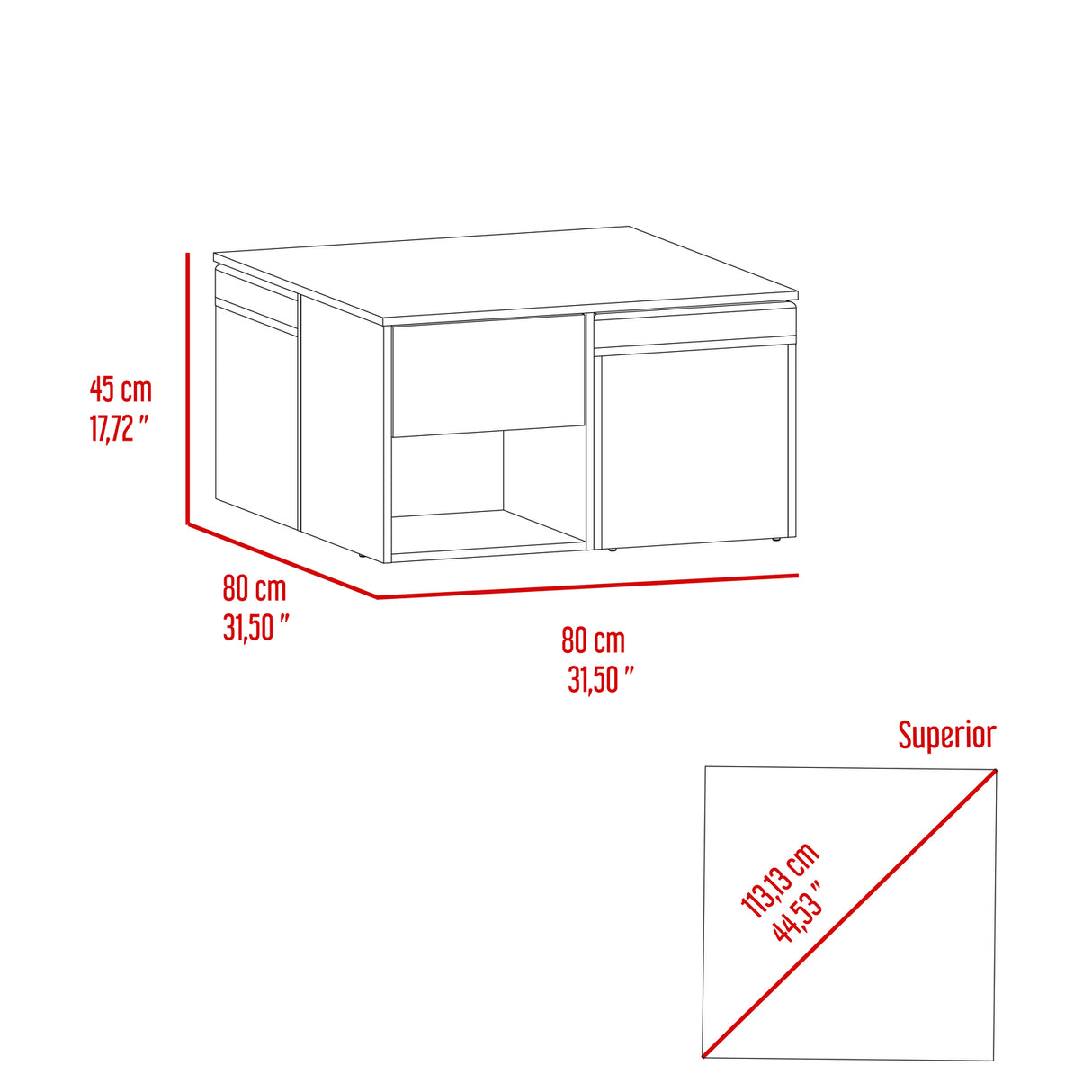 Mesa de Centro Lucien Nogal 80x45cm con Dos Asientos y con Compartimiento - MESAS DE CENTRO | Bylmo