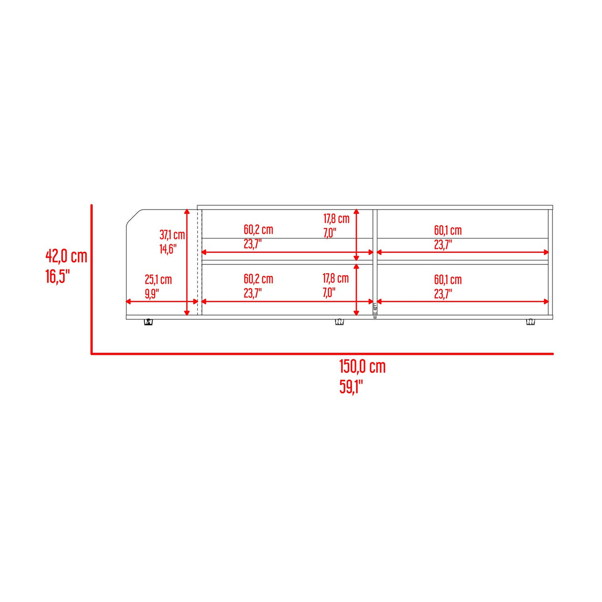 Rack de TV Solene Fresno Europeo y Wengue 150x42cm para TV Hasta 60" Pulgadas con Seis Compartimientos - MUEBLES DE TV | Bylmo
