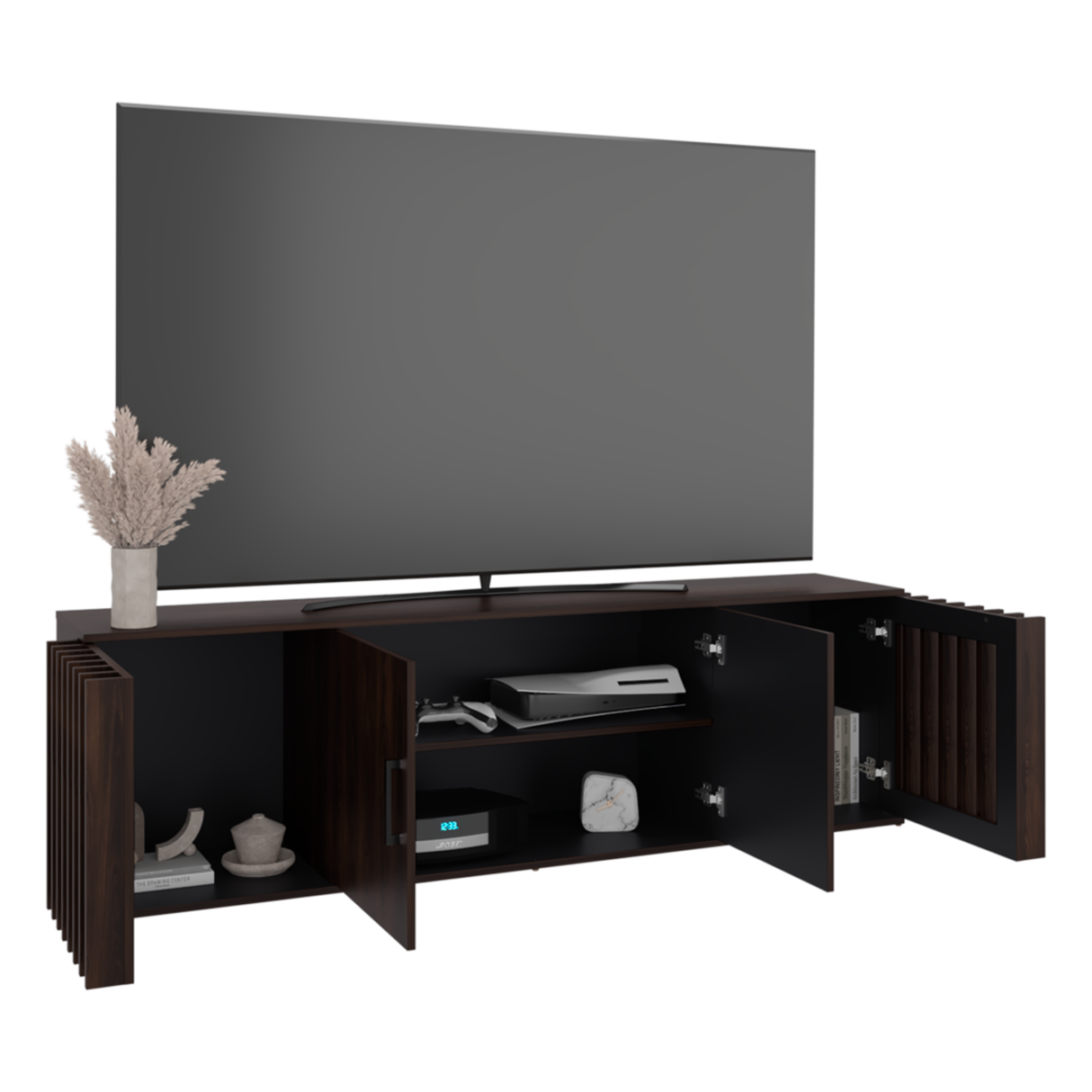 Rack de TV Brown Nogal y Wengue 180x54.5cm para TV Hasta 70" Pulgadas con Cuatro Compartimientos - MUEBLES DE TV | Bylmo