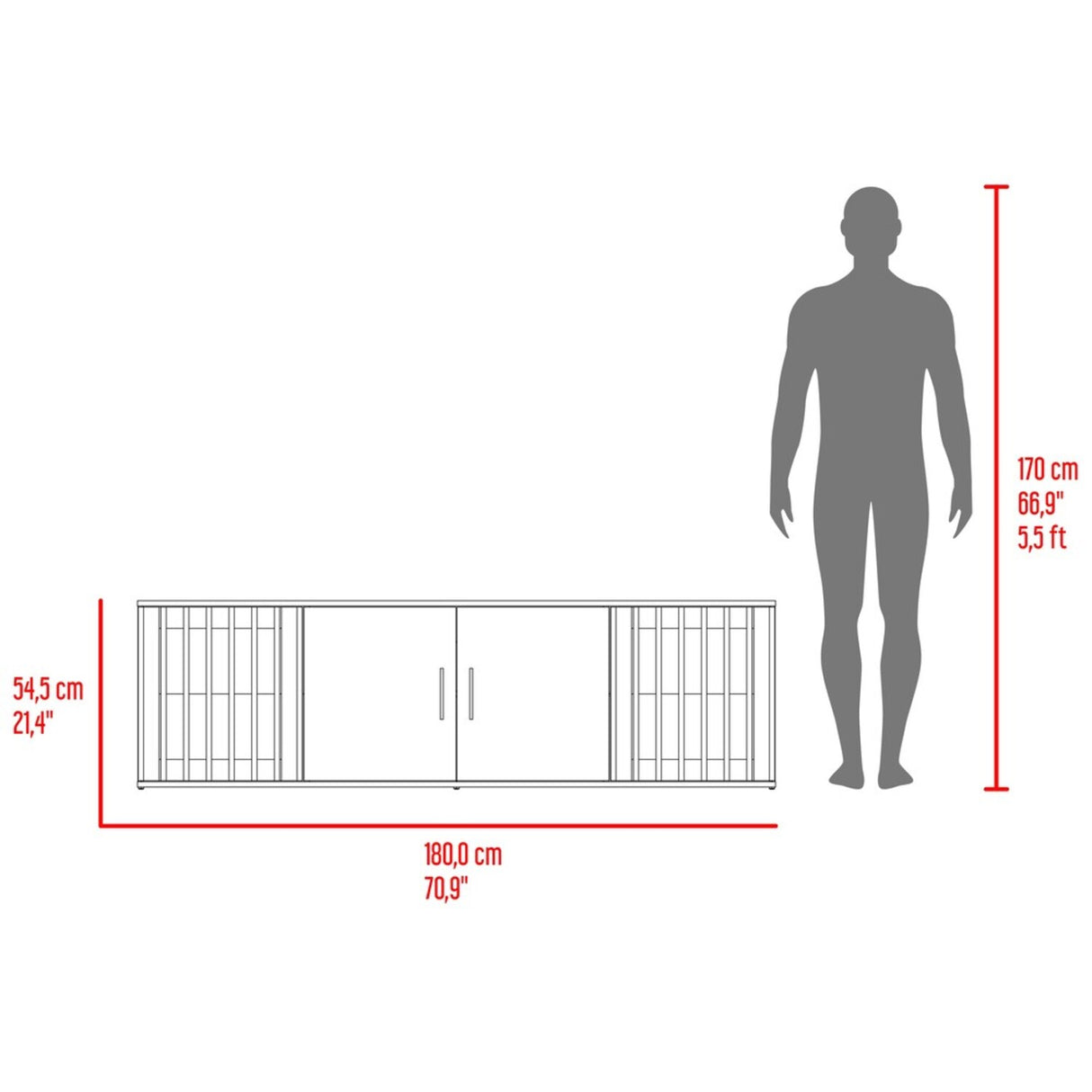 Rack de TV Brown Nogal y Wengue 180x54.5cm para TV Hasta 70" Pulgadas con Cuatro Compartimientos - MUEBLES DE TV | Bylmo