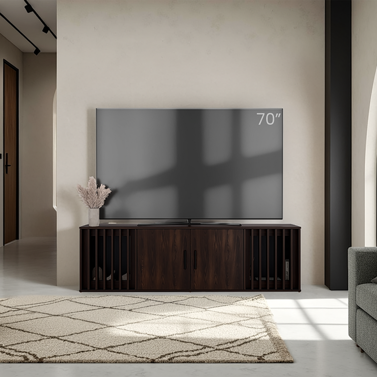 Rack de TV Brown Nogal y Wengue 180x54.5cm para TV Hasta 70" Pulgadas con Cuatro Compartimientos - MUEBLES DE TV | Bylmo