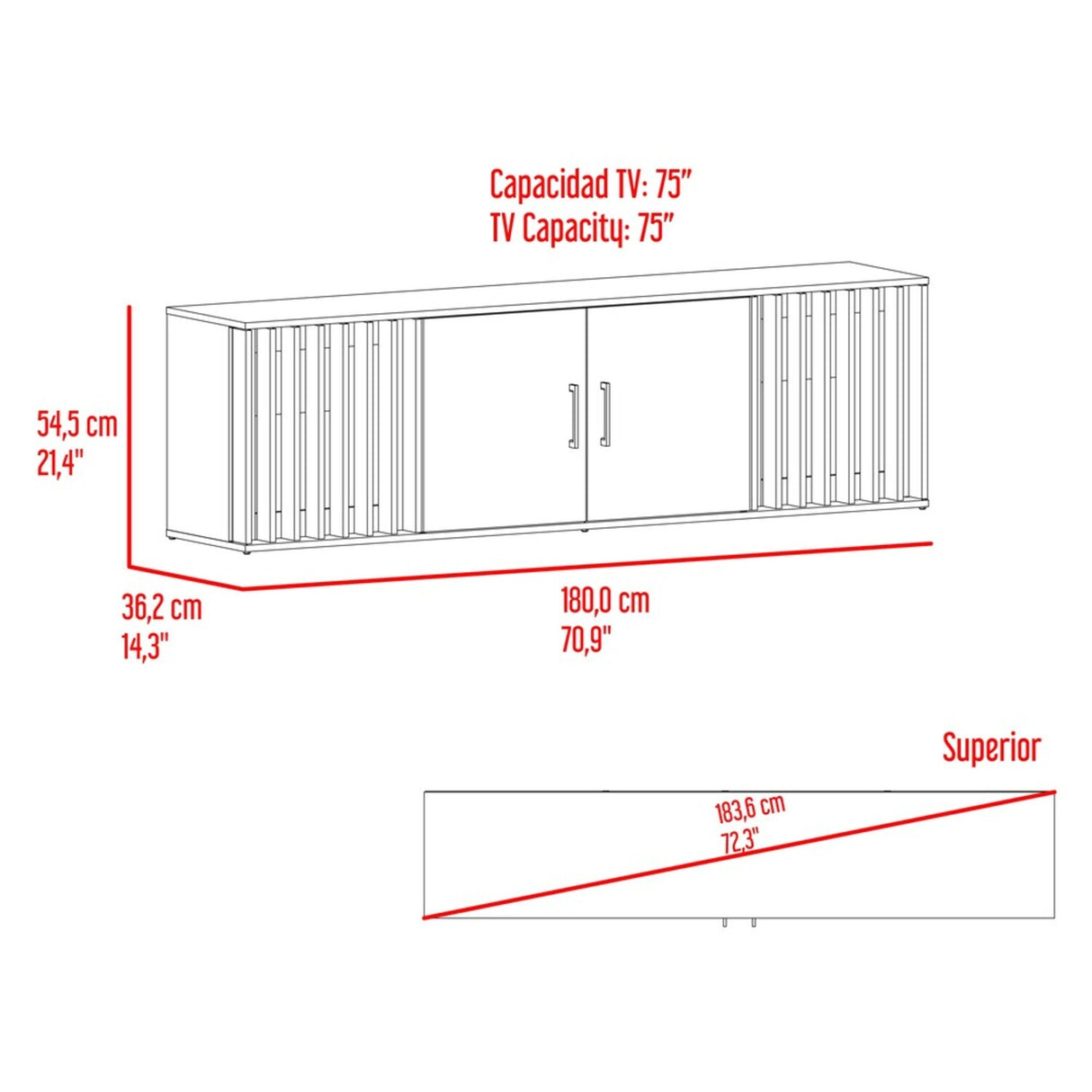 Rack de TV Brown Nogal y Wengue 180x54.5cm para TV Hasta 70" Pulgadas con Cuatro Compartimientos - MUEBLES DE TV | Bylmo