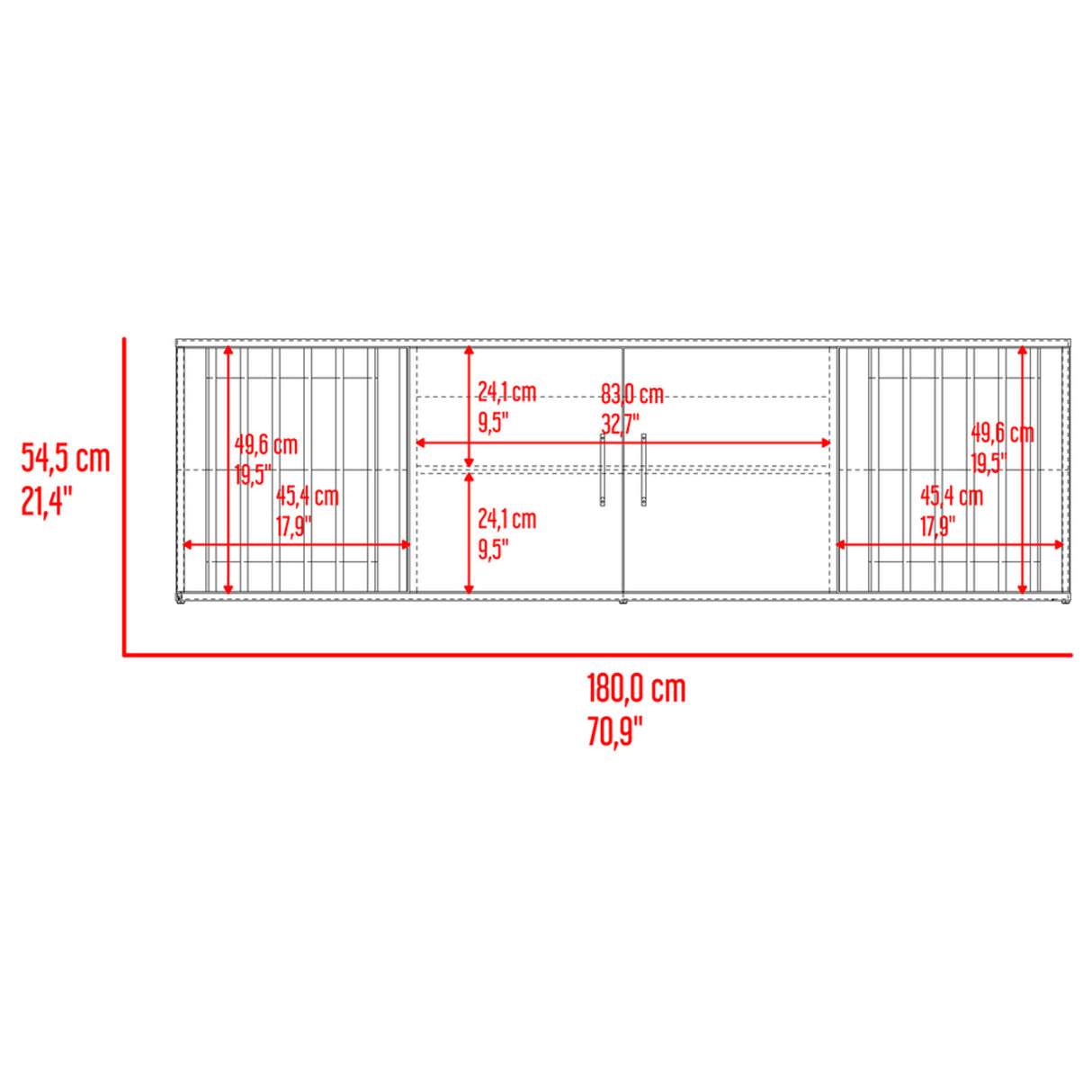 Rack de TV Brown Nogal y Wengue 180x54.5cm para TV Hasta 70" Pulgadas con Cuatro Compartimientos - MUEBLES DE TV | Bylmo
