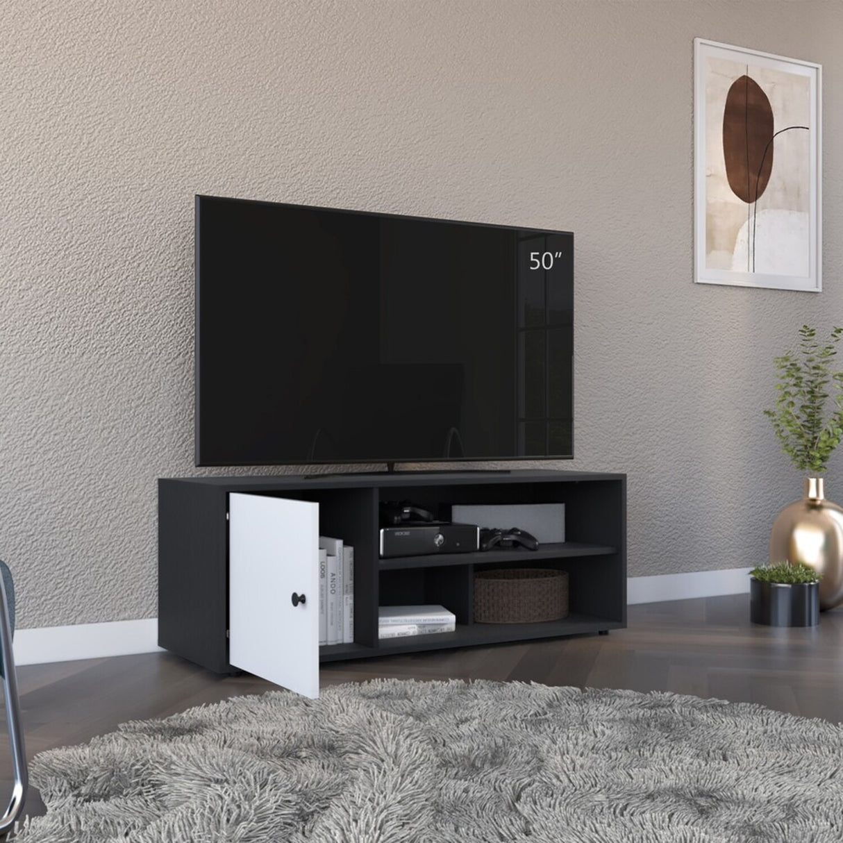 Rack de TV Noah Wengue y Blanco 120x44cm para TV Hasta 55" Pulgadas con Cinco Compartimientos - MUEBLES DE TV | Bylmo