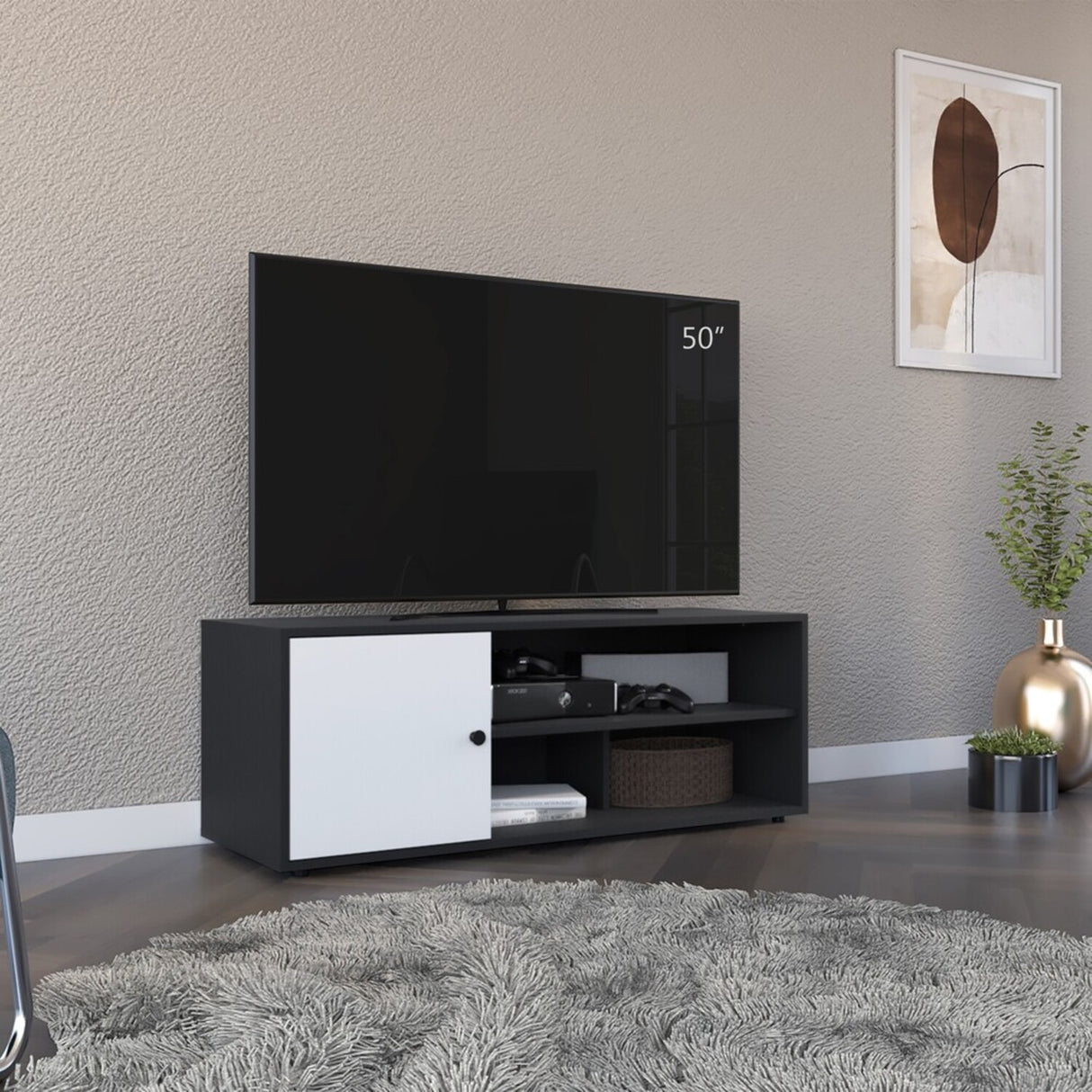 Rack de TV Noah Wengue y Blanco 120x44cm para TV Hasta 55" Pulgadas con Cinco Compartimientos - MUEBLES DE TV | Bylmo