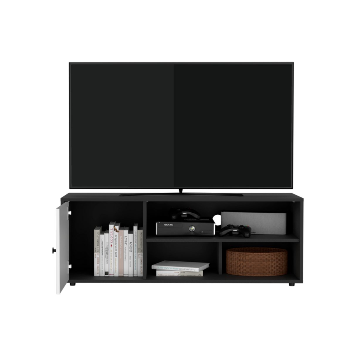 Rack de TV Noah Wengue y Blanco 120x44cm para TV Hasta 55" Pulgadas con Cinco Compartimientos - MUEBLES DE TV | Bylmo