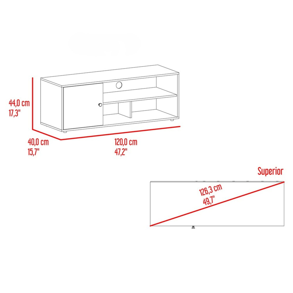 Rack de TV Noah Wengue y Blanco 120x44cm para TV Hasta 55" Pulgadas con Cinco Compartimientos - MUEBLES DE TV | Bylmo