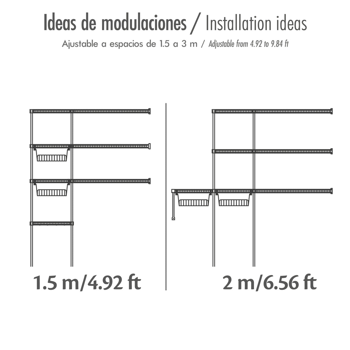 Closet Super Gris 300x200cm con Dos Cajones con Cuatro Compartimientos y con Colgadero de Ropa - CLOSETS | Bylmo