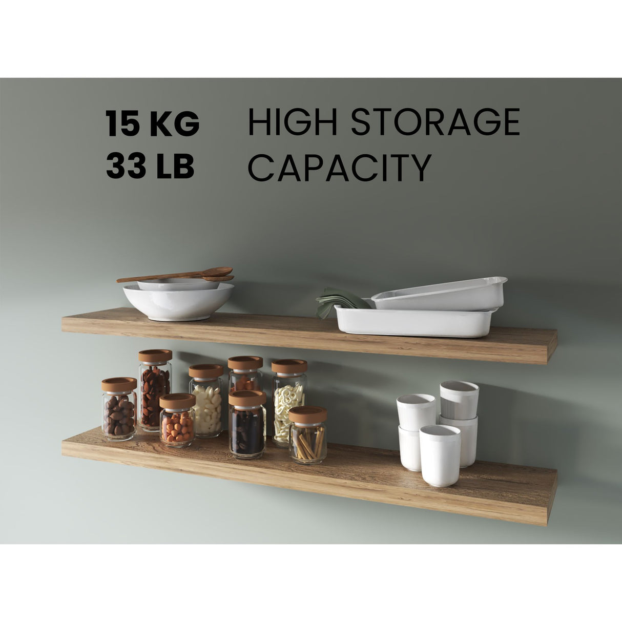 Set de 2 Repisas Macadamia 120x3.8cm Flotante Rectangular - REPISAS | Bylmo