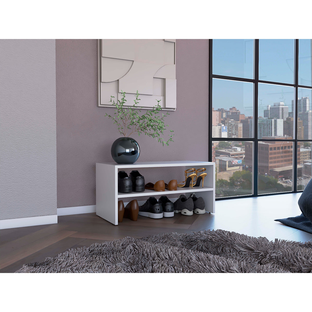 Zapatero Silpa Blanco 71.8x34.9cm Horizontal para Cuatro Pares y de Dos Niveles - ZAPATEROS | Bylmo