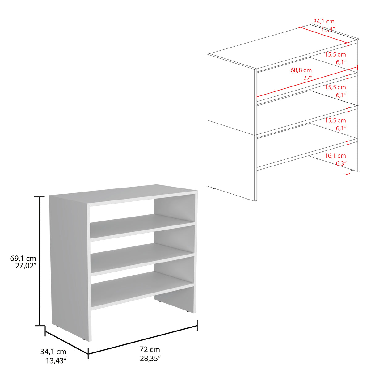 Zapatero Silpa Blanco 71.8x34.9cm Horizontal para Cuatro Pares y de Dos Niveles - ZAPATEROS | Bylmo