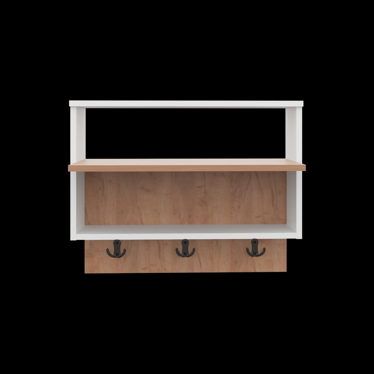 Repisa Perchero Aranjuez Blanco y Fresno Europeo 60x47.7cm Flotante con Tres Ganchos - PERCHEROS | Bylmo