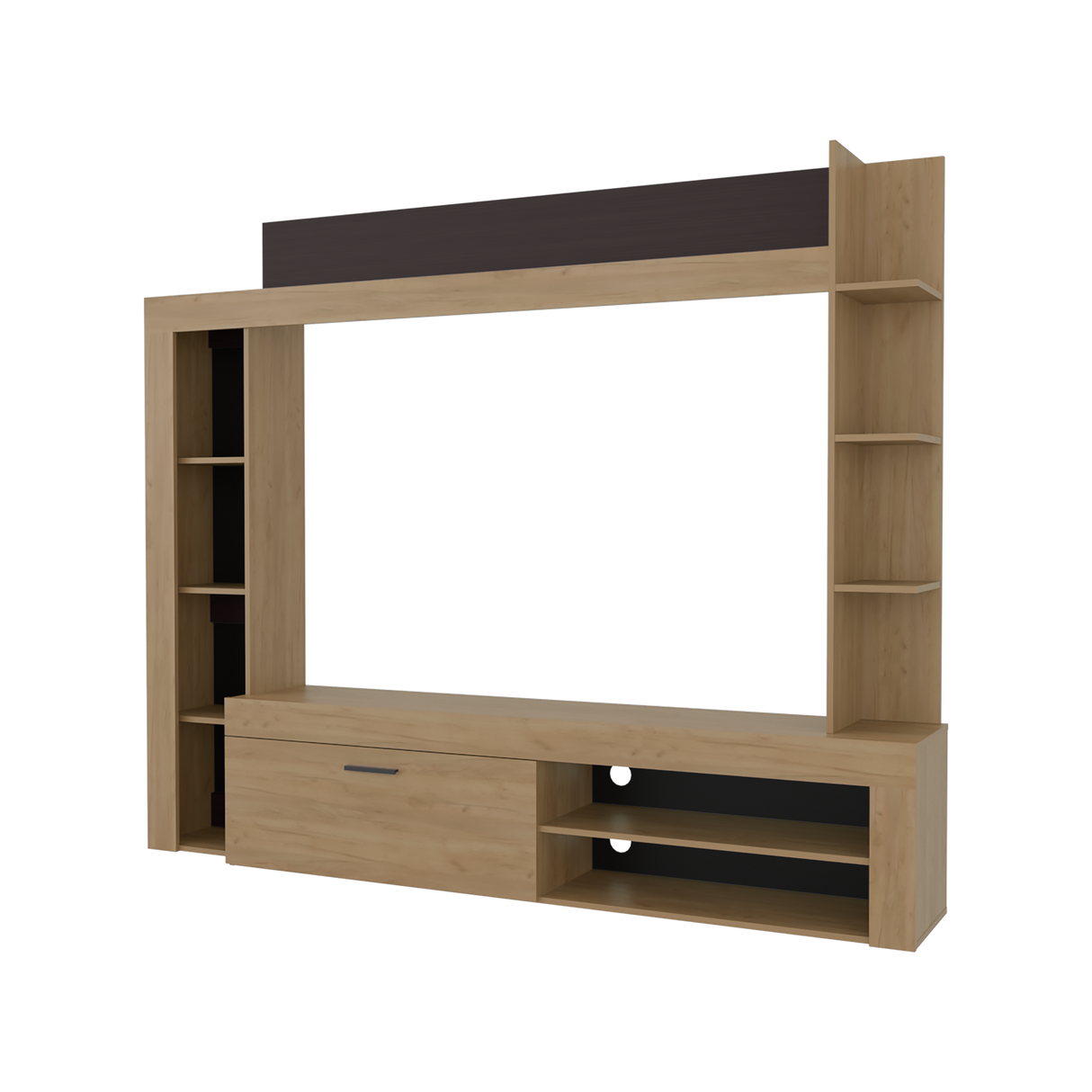Centro de Entretenimiento Cecil Fresno Europeo y Wengue 215.8x178.1cm para TV Hasta 70 Pulgadas con Diez Compartimientos - MUEBLES DE TV | Bylmo