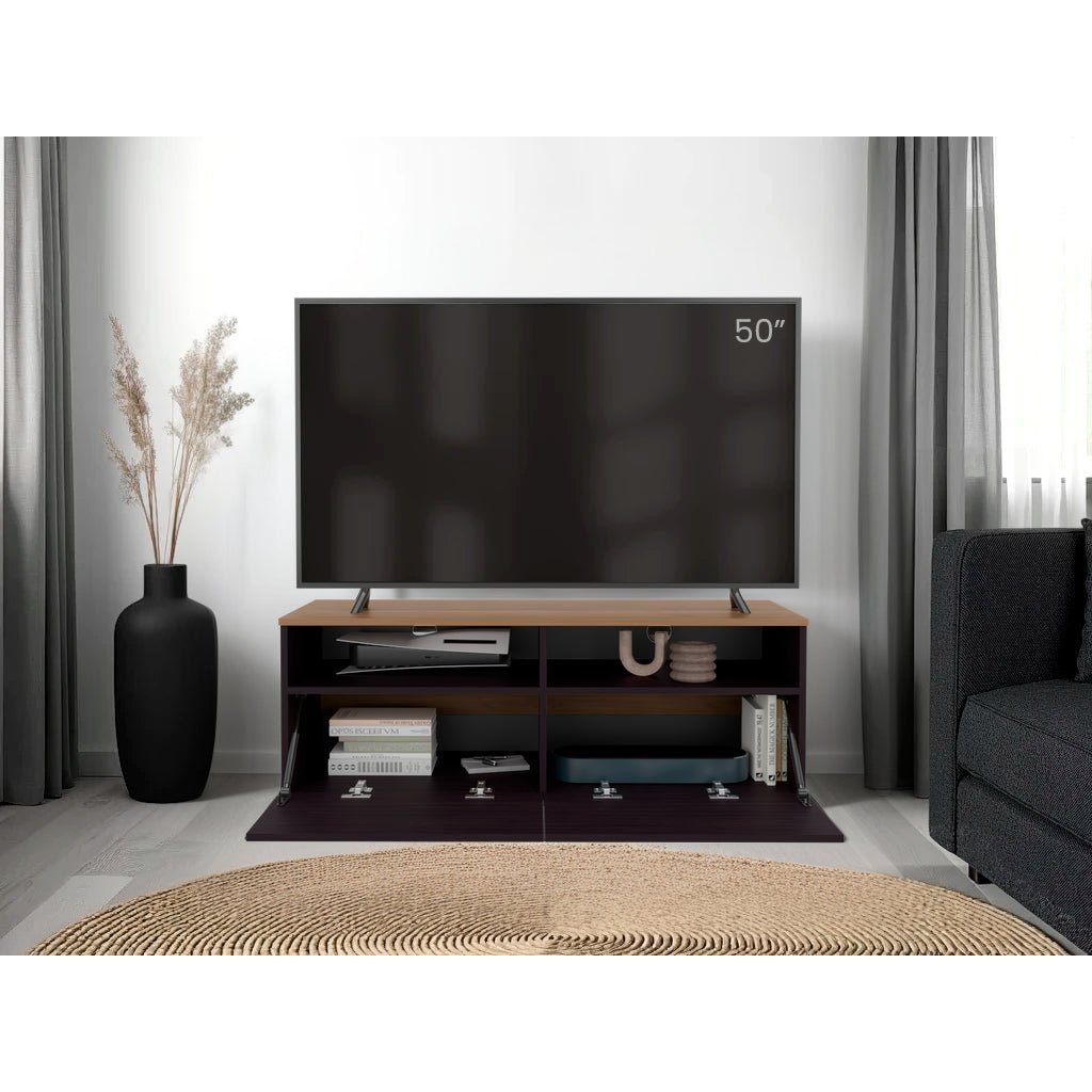 Rack de TV Colman Wengue y Fresno 113x45cm para TV Hasta 50 Pulgadas con Cuatro Compartimientos - MUEBLES DE TV | Bylmo