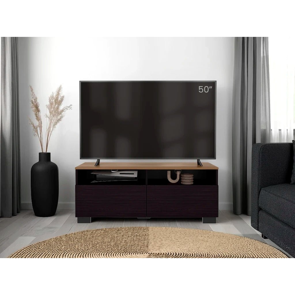 Rack de TV Colman Wengue y Fresno 113x45cm para TV Hasta 50 Pulgadas con Cuatro Compartimientos - MUEBLES DE TV | Bylmo