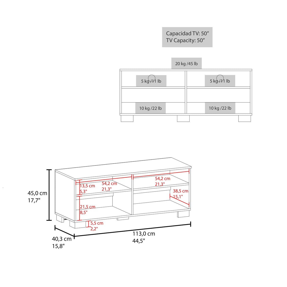 Rack de TV Colman Wengue y Fresno 113x45cm para TV Hasta 50 Pulgadas con Cuatro Compartimientos - MUEBLES DE TV | Bylmo