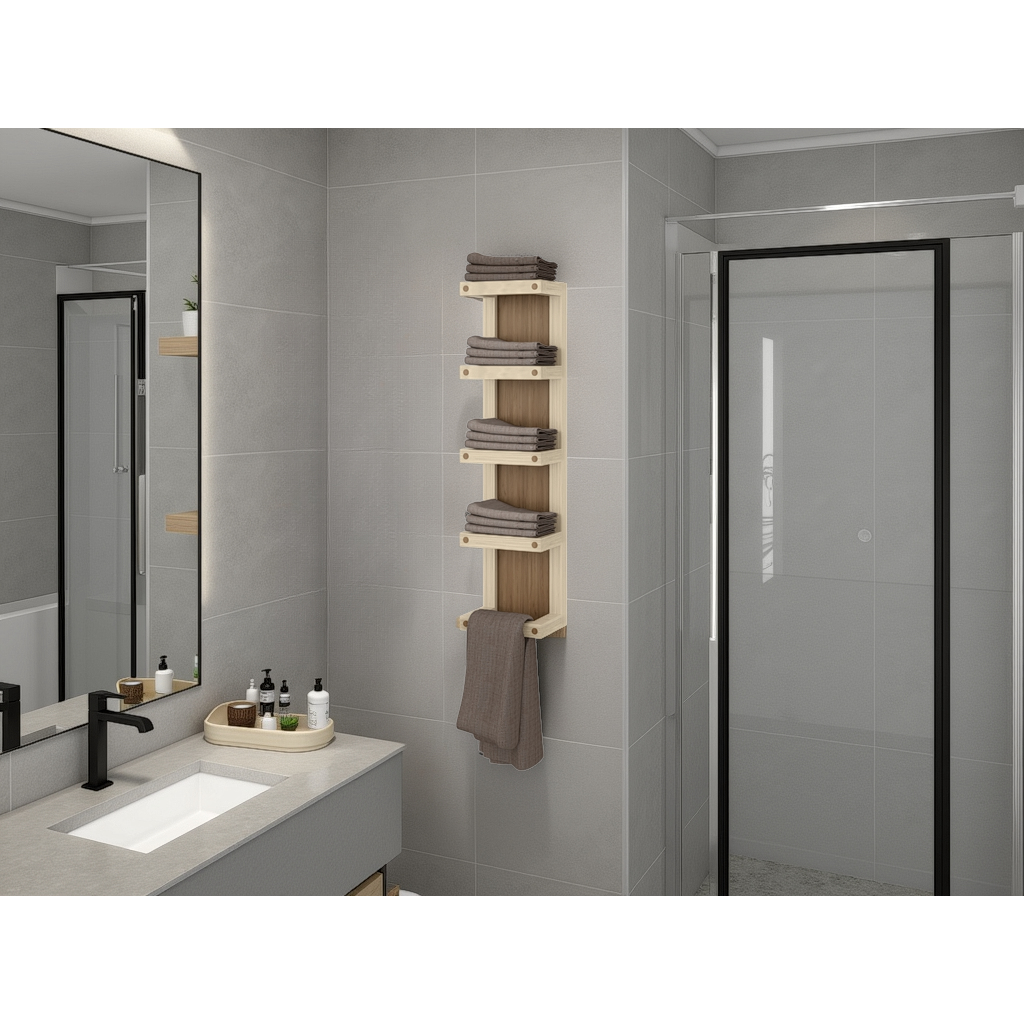 Toallero de Pared Flotante Arlington Fresno Europeo 20x79cm con Cuatro Entrepaños - OTROS MUEBLES PARA BANHO | Bylmo