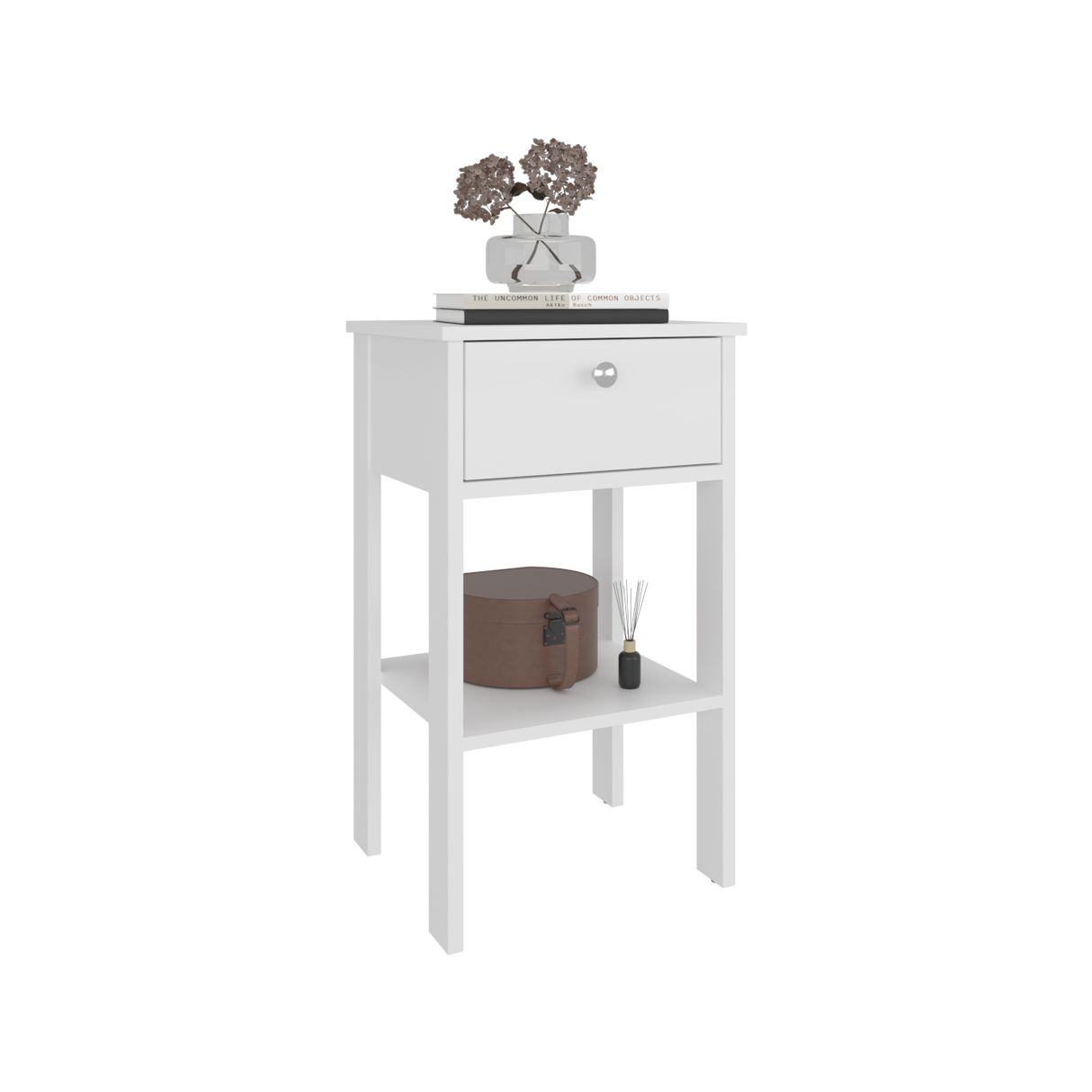 Mesa de Noche Newcastle Blanco 40x70cm con Un Cajón y con Dos Compartimientos - MESAS DE NOCHE | Bylmo