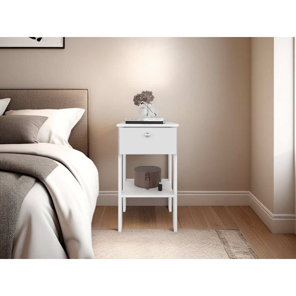 Mesa de Noche Newcastle Blanco 40x70cm con Un Cajón y con Dos Compartimientos - MESAS DE NOCHE | Bylmo