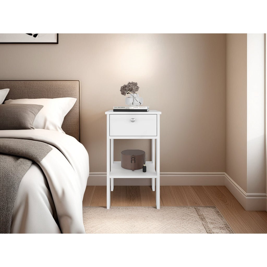 Mesa de Noche Newcastle Blanco 40x70cm con Un Cajón y con Dos Compartimientos - MESAS DE NOCHE | Bylmo