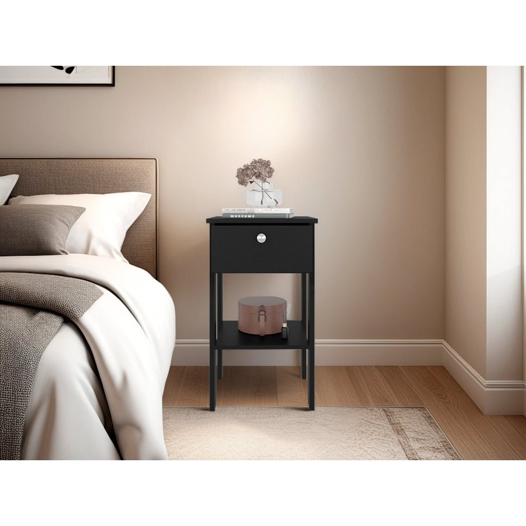 Mesa de Noche Newcastle Wengue 40x70cm con Un Cajón y con Dos Compartimientos - MESAS DE NOCHE | Bylmo