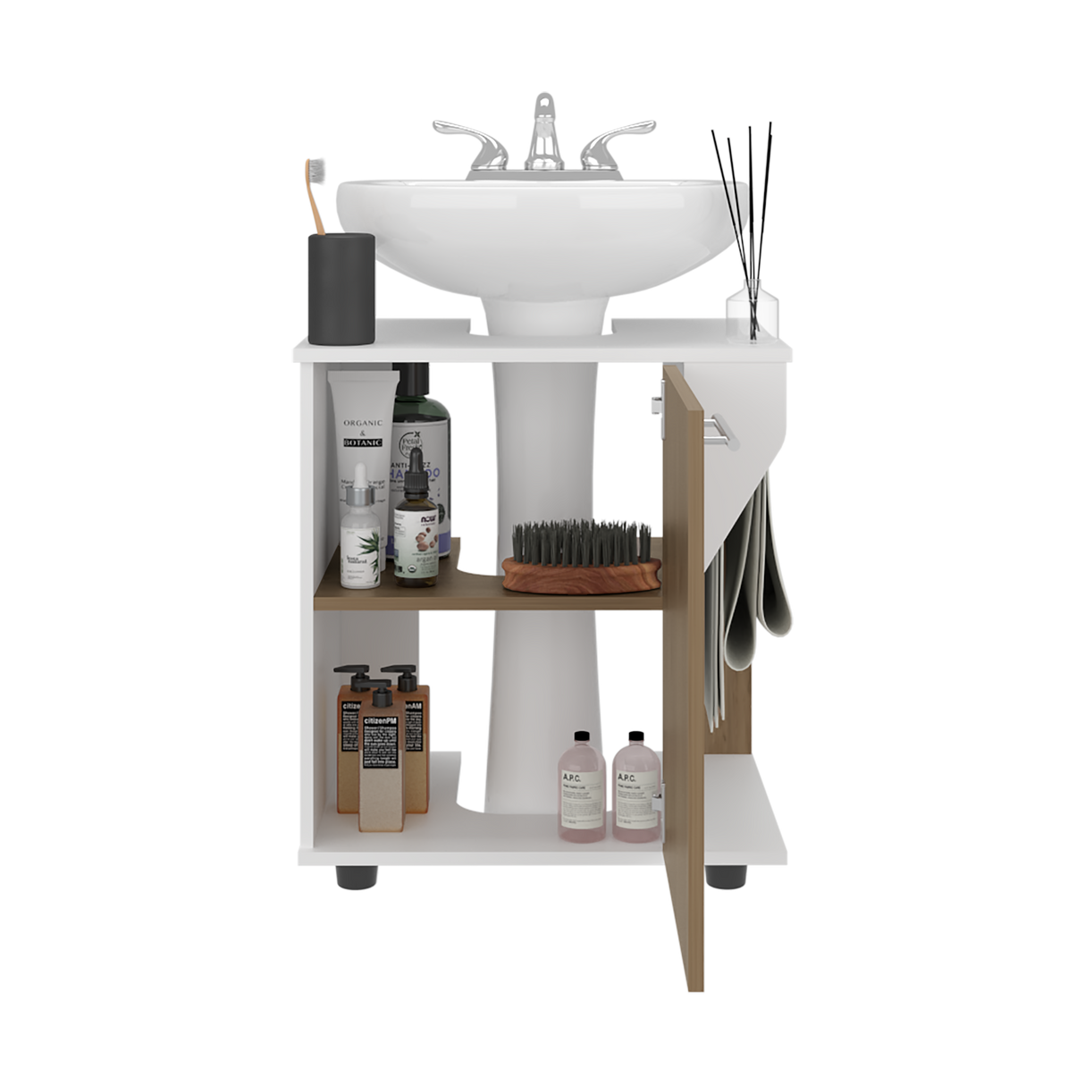 Mueble para Lavamanos Phillips Blanco y Fresno Europeo 56x62.1cm Individual sin Lavamanos - MUEBLES PARA LAVAMANOS | Bylmo